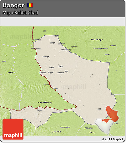 Shaded Relief 3D Map of Bongor, physical outside