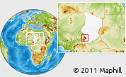 Physical Location Map of Bongor, highlighted country, highlighted parent region, within the entire country