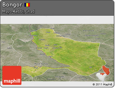 Satellite Panoramic Map of Bongor, semi-desaturated