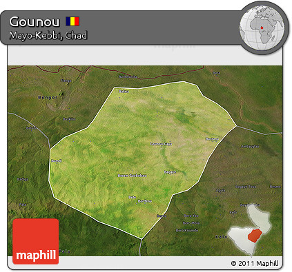 Satellite 3D Map of Gounou, darken