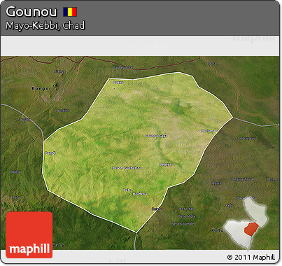 Satellite 3D Map of Gounou, darken