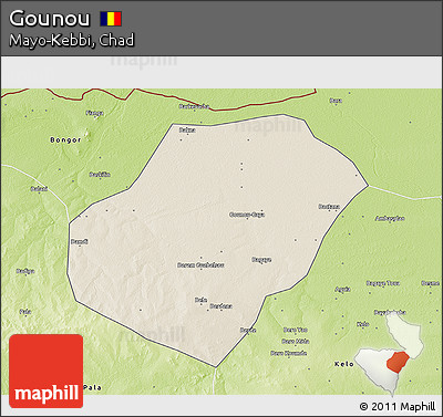 Shaded Relief 3D Map of Gounou, physical outside