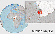 Gray Location Map of Gounou, highlighted country, highlighted parent region, hill shading