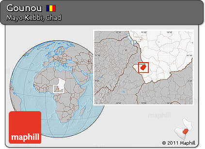 Gray Location Map of Gounou, highlighted country, hill shading