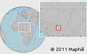 Gray Location Map of Gounou, highlighted parent region, within the entire country, hill shading