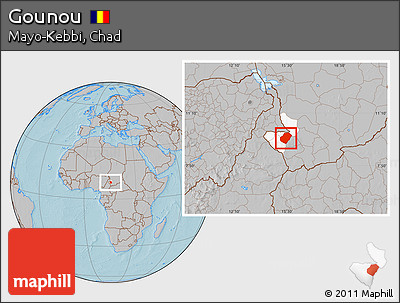 Gray Location Map of Gounou, highlighted parent region, hill shading