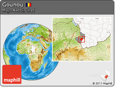 Physical Location Map of Gounou, highlighted country, highlighted parent region