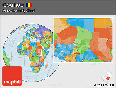 Political Location Map of Gounou, within the entire country