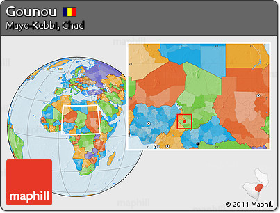 Political Location Map of Gounou, within the entire country