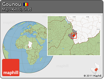Savanna Style Location Map of Gounou, highlighted country, highlighted parent region