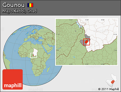 Savanna Style Location Map of Gounou, highlighted country, highlighted parent region