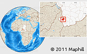 Shaded Relief Location Map of Gounou, highlighted country