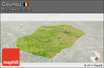 Satellite Panoramic Map of Gounou, lighten, semi-desaturated