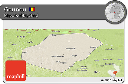 Shaded Relief Panoramic Map of Gounou, physical outside
