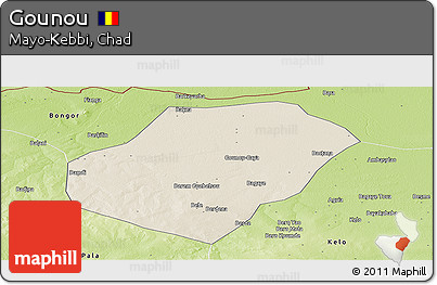 Shaded Relief Panoramic Map of Gounou, physical outside