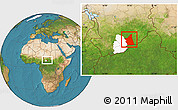Satellite Location Map of Kyabe, highlighted parent region
