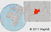 Gray Location Map of Moyen-Chari, hill shading