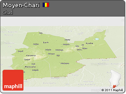Physical Panoramic Map of Moyen-Chari, lighten