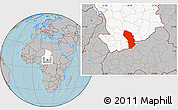 Gray Location Map of Sarh, highlighted country, hill shading