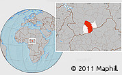 Gray Location Map of Sarh, highlighted parent region, hill shading