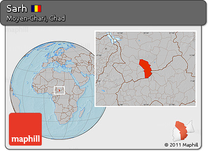 Gray Location Map of Sarh, hill shading