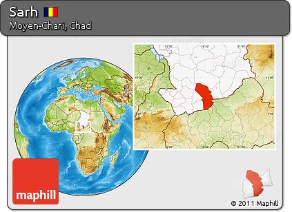 Physical Location Map of Sarh, highlighted country
