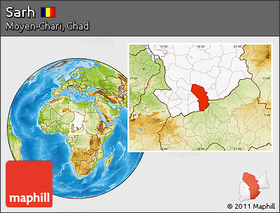 Physical Location Map of Sarh, highlighted country