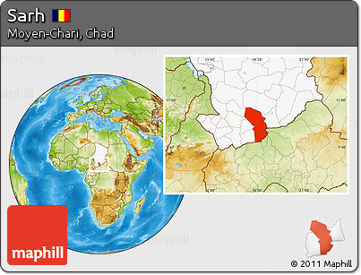 Physical Location Map of Sarh, highlighted country