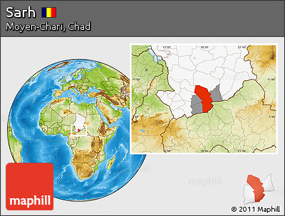 Physical Location Map of Sarh, highlighted country, highlighted parent region