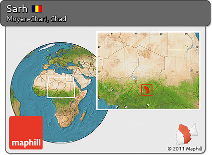 Satellite Location Map of Sarh, within the entire country