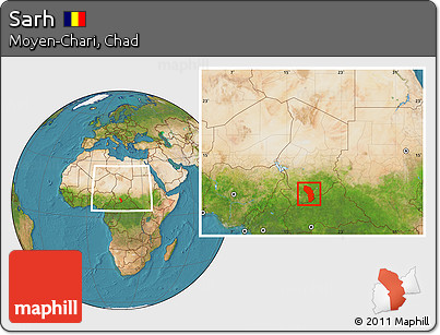 Satellite Location Map of Sarh, within the entire country