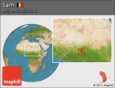 Satellite Location Map of Sarh, within the entire country