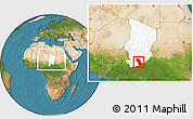 Satellite Location Map of Sarh, highlighted country, within the entire country