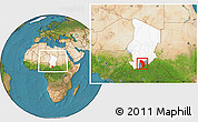 Satellite Location Map of Sarh, highlighted country, highlighted parent region, within the entire country