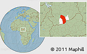 Savanna Style Location Map of Sarh, highlighted parent region, hill shading