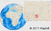 Shaded Relief Location Map of Sarh, within the entire country