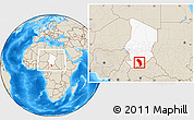 Shaded Relief Location Map of Sarh, highlighted country, within the entire country