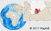 Shaded Relief Location Map of Sarh, highlighted country, highlighted parent region