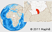 Shaded Relief Location Map of Sarh, highlighted country