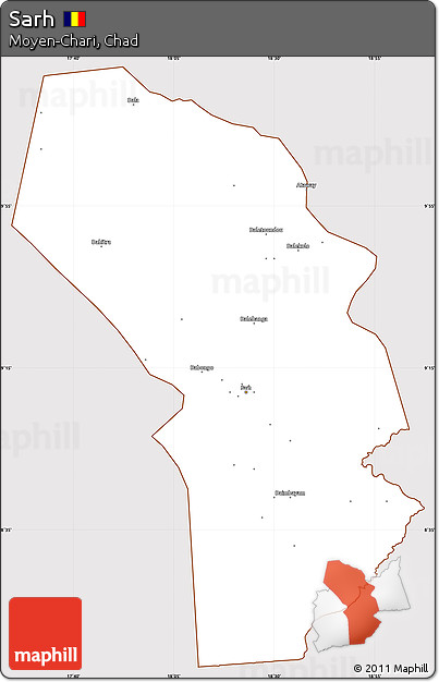 Classic Style Simple Map of Sarh, cropped outside