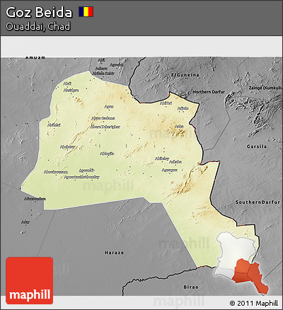 Physical 3D Map of Goz Beida, darken, desaturated