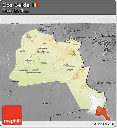 Physical 3D Map of Goz Beida, darken, desaturated