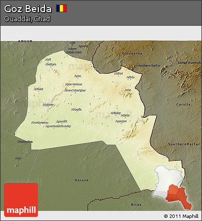 Physical 3D Map of Goz Beida, darken