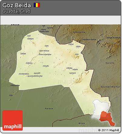 Physical 3D Map of Goz Beida, darken