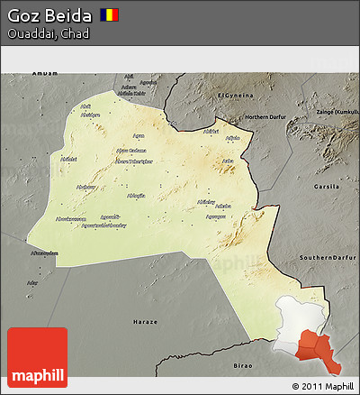 Physical 3D Map of Goz Beida, darken, semi-desaturated