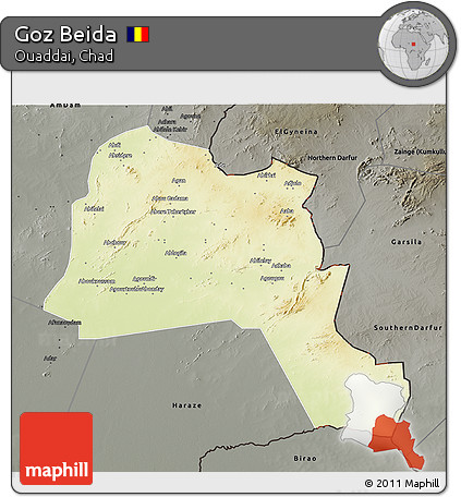Physical 3D Map of Goz Beida, darken, semi-desaturated