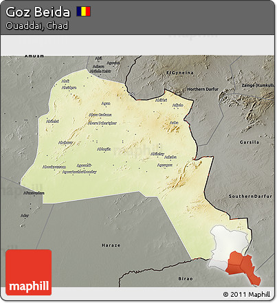 Physical 3D Map of Goz Beida, darken, semi-desaturated