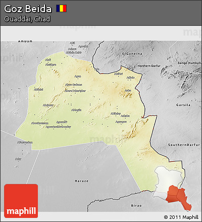 Physical 3D Map of Goz Beida, desaturated