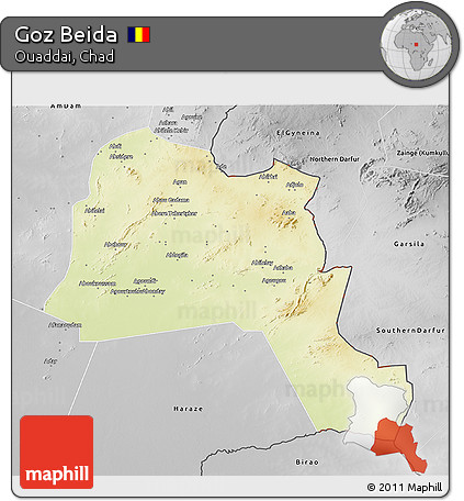 Physical 3D Map of Goz Beida, desaturated