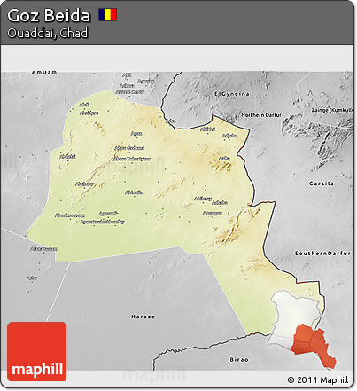 Physical 3D Map of Goz Beida, desaturated